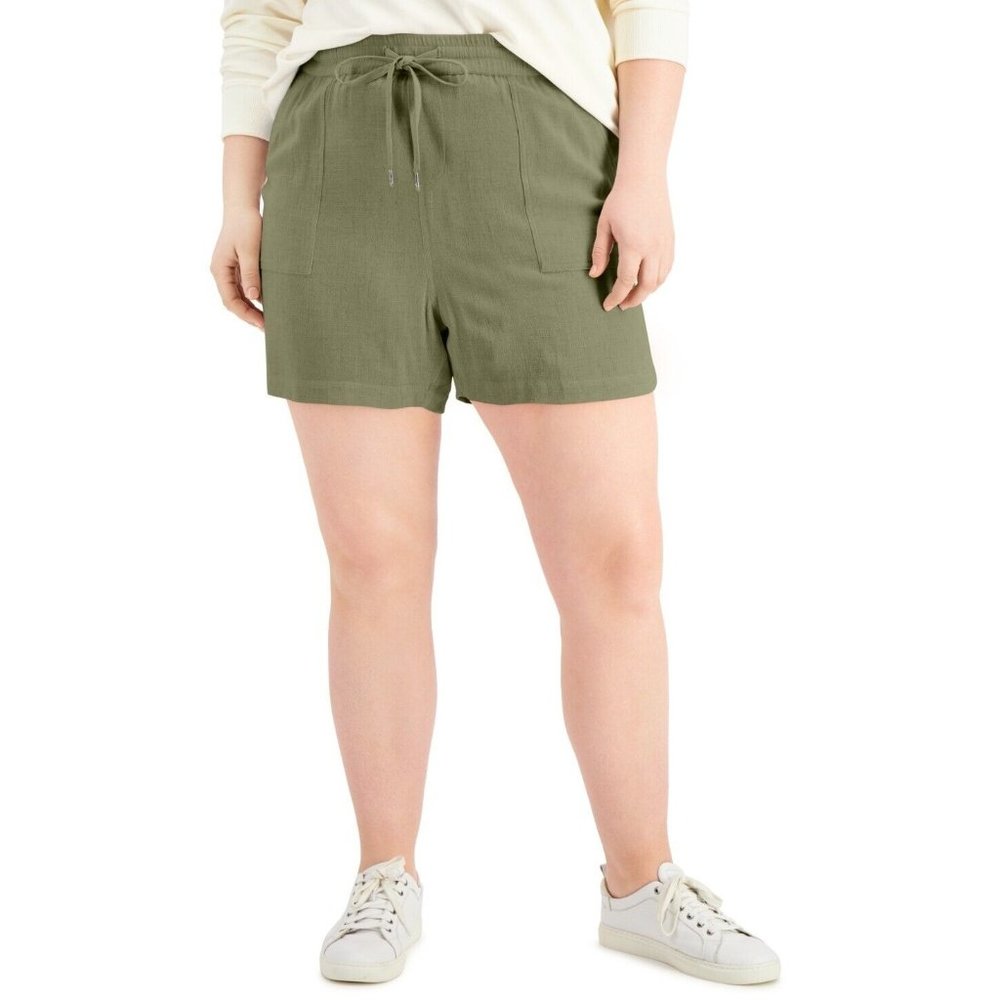 Style & Co Women's Tie-Front Shorts Green Plus Size 0X NWT EE1005AFA